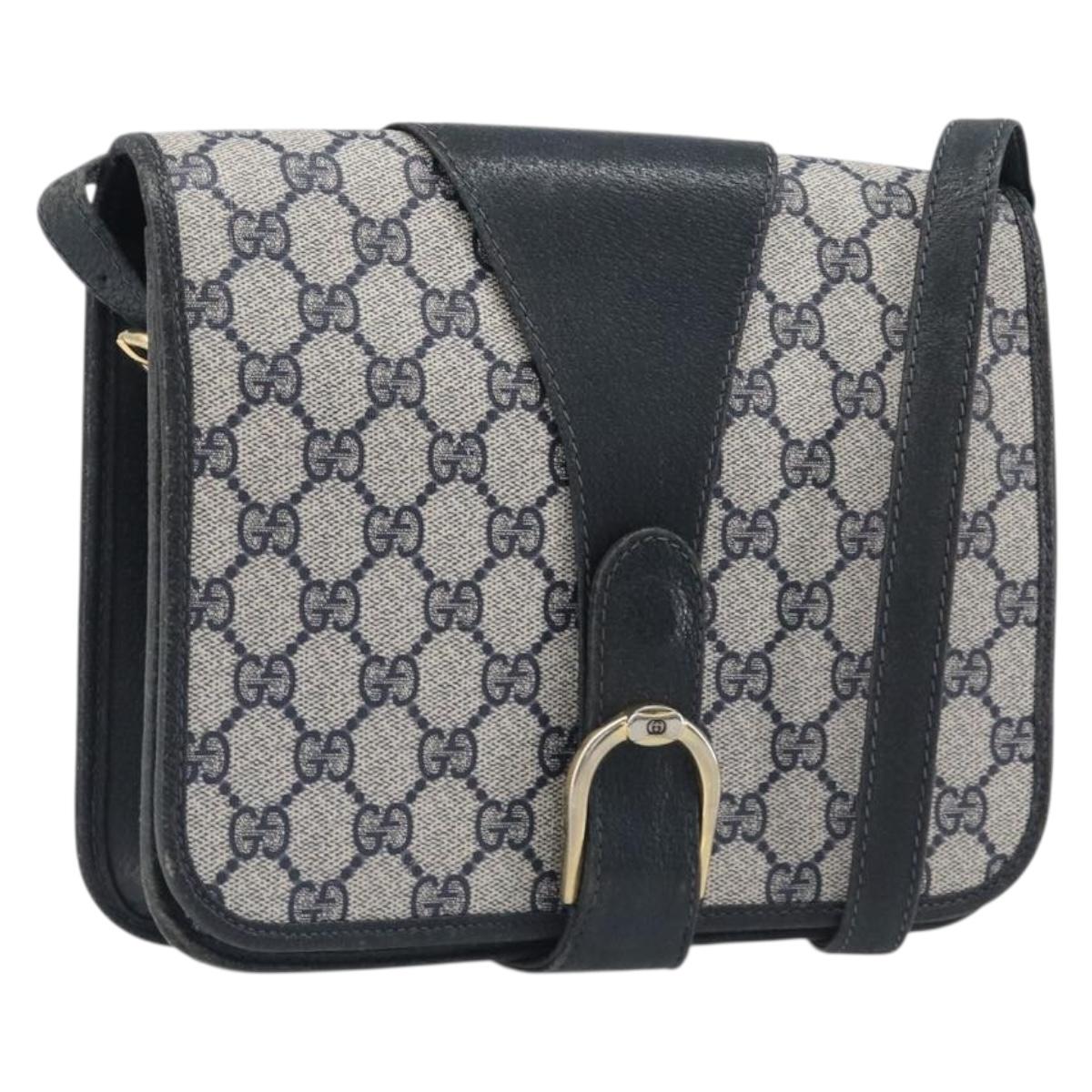 GUCCI GG Supreme Shoulder Bag PVC Navy Gold Auth ep16502