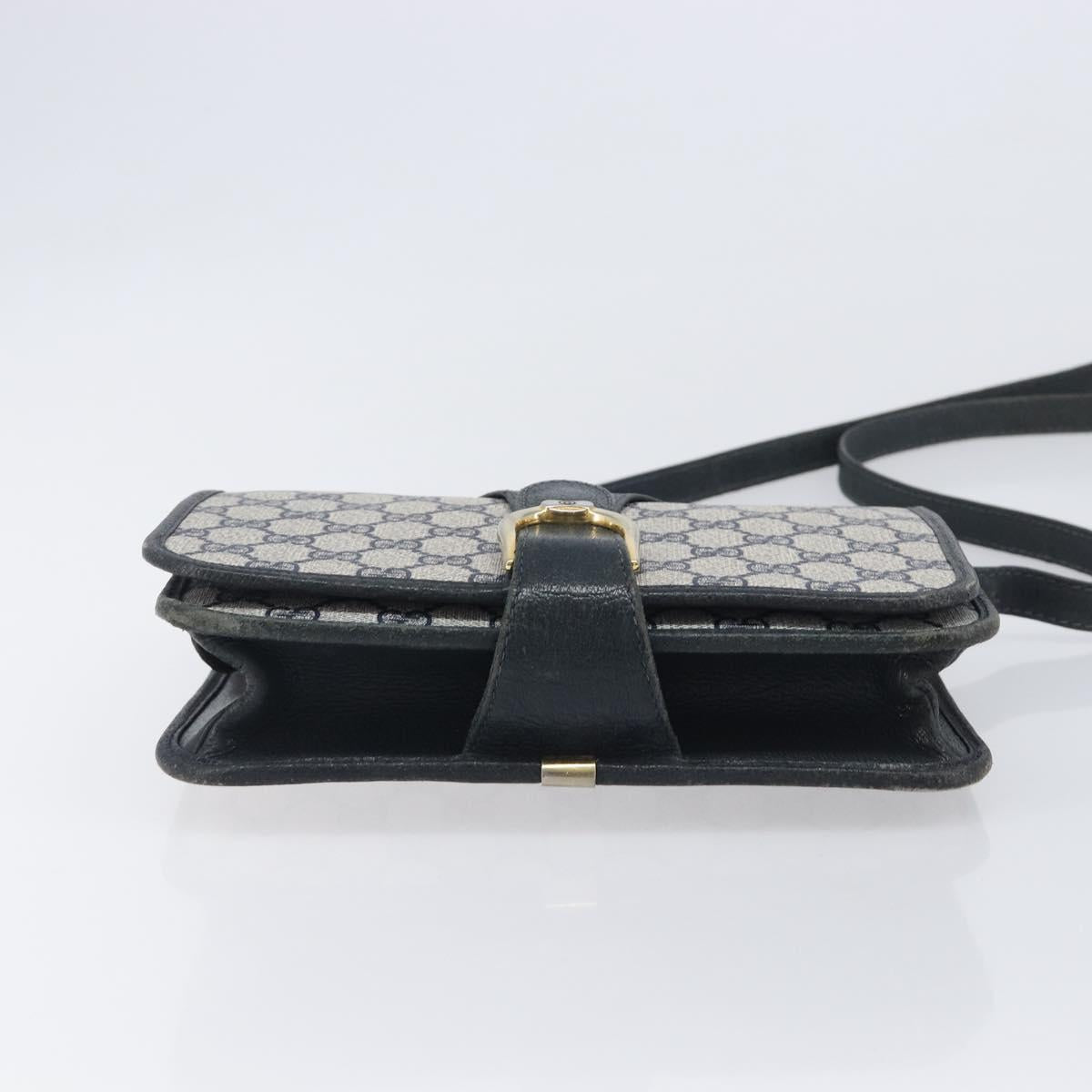 GUCCI GG Supreme Shoulder Bag PVC Navy Gold Auth ep16502