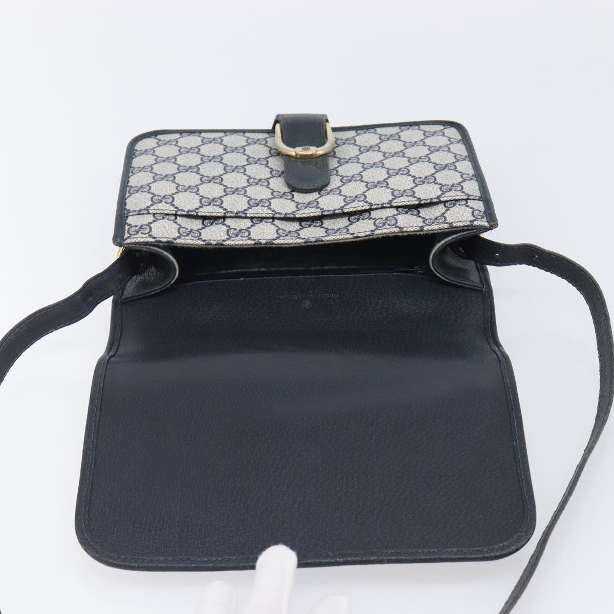 GUCCI GG Supreme Shoulder Bag PVC Navy Gold Auth ep16502
