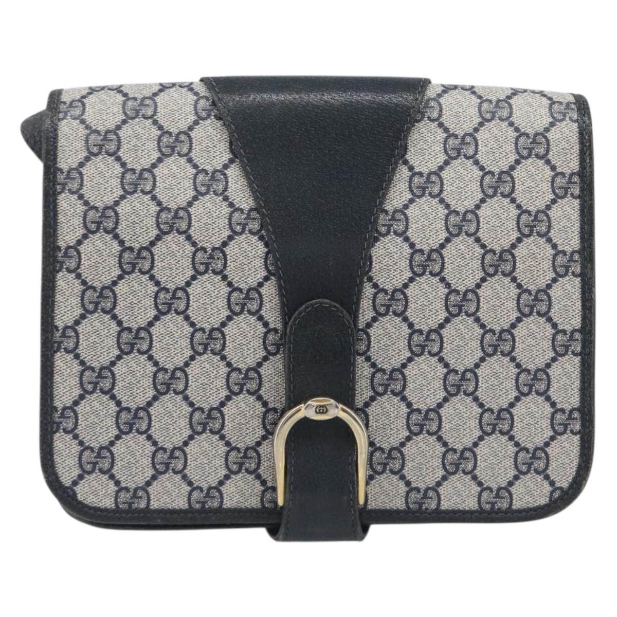 GUCCI GG Supreme Shoulder Bag PVC Navy Gold Auth ep16502