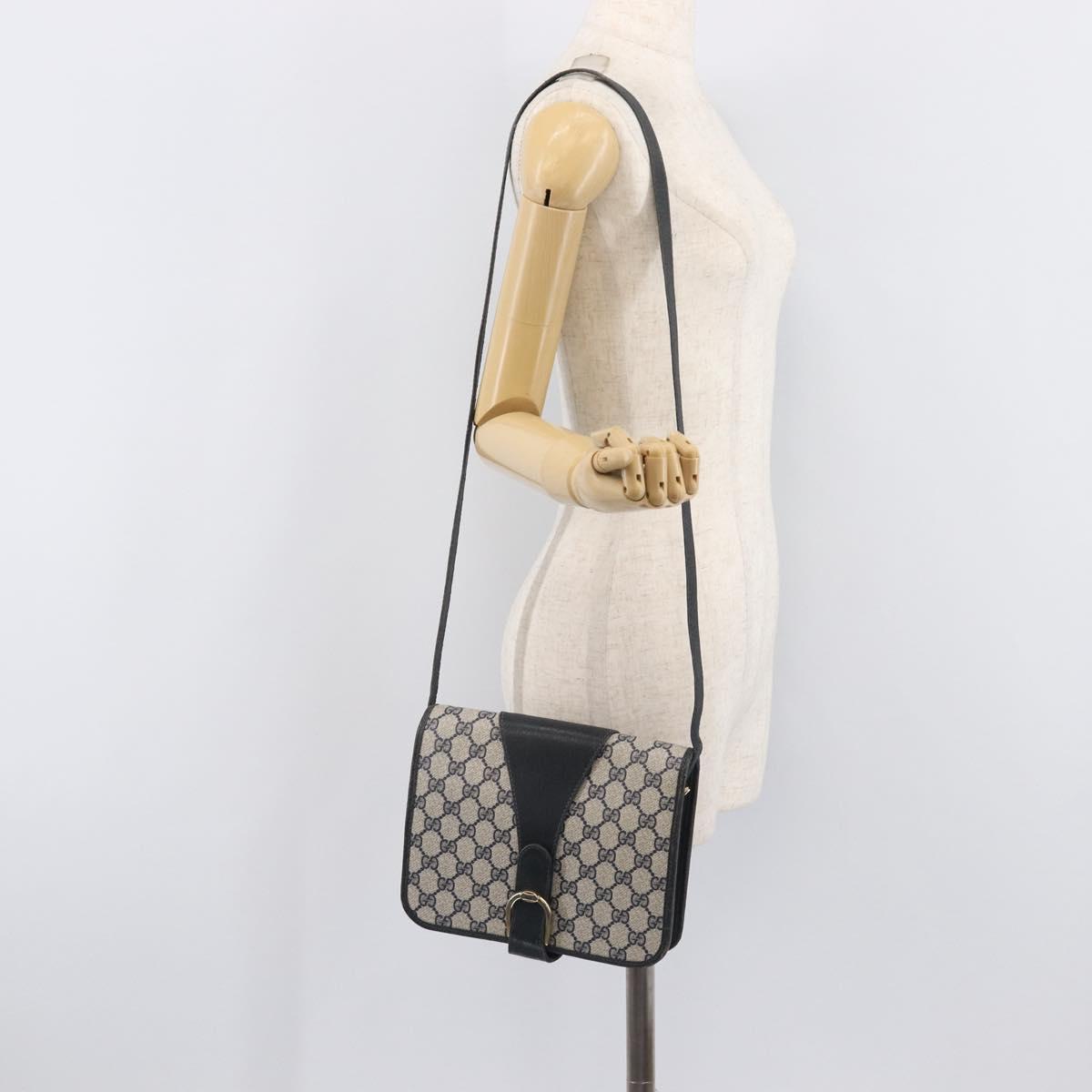 GUCCI GG Supreme Shoulder Bag PVC Navy Gold Auth ep16502