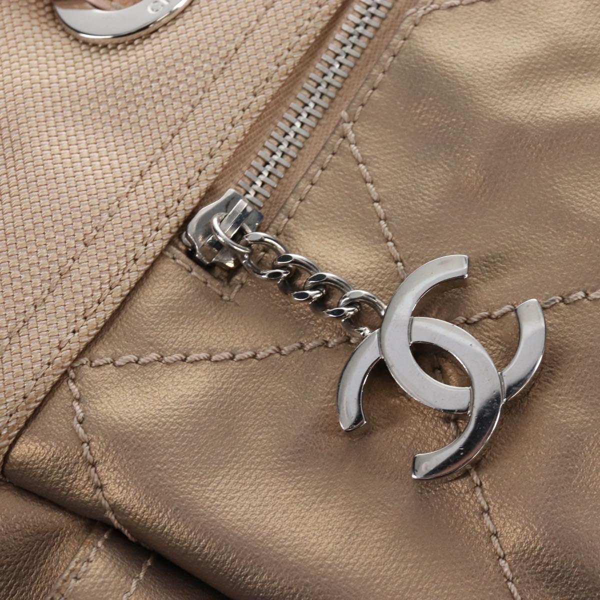 CHANEL Paris Biarritz Tote Bag Coated Canvas Gold Silver CC Auth ep16512V