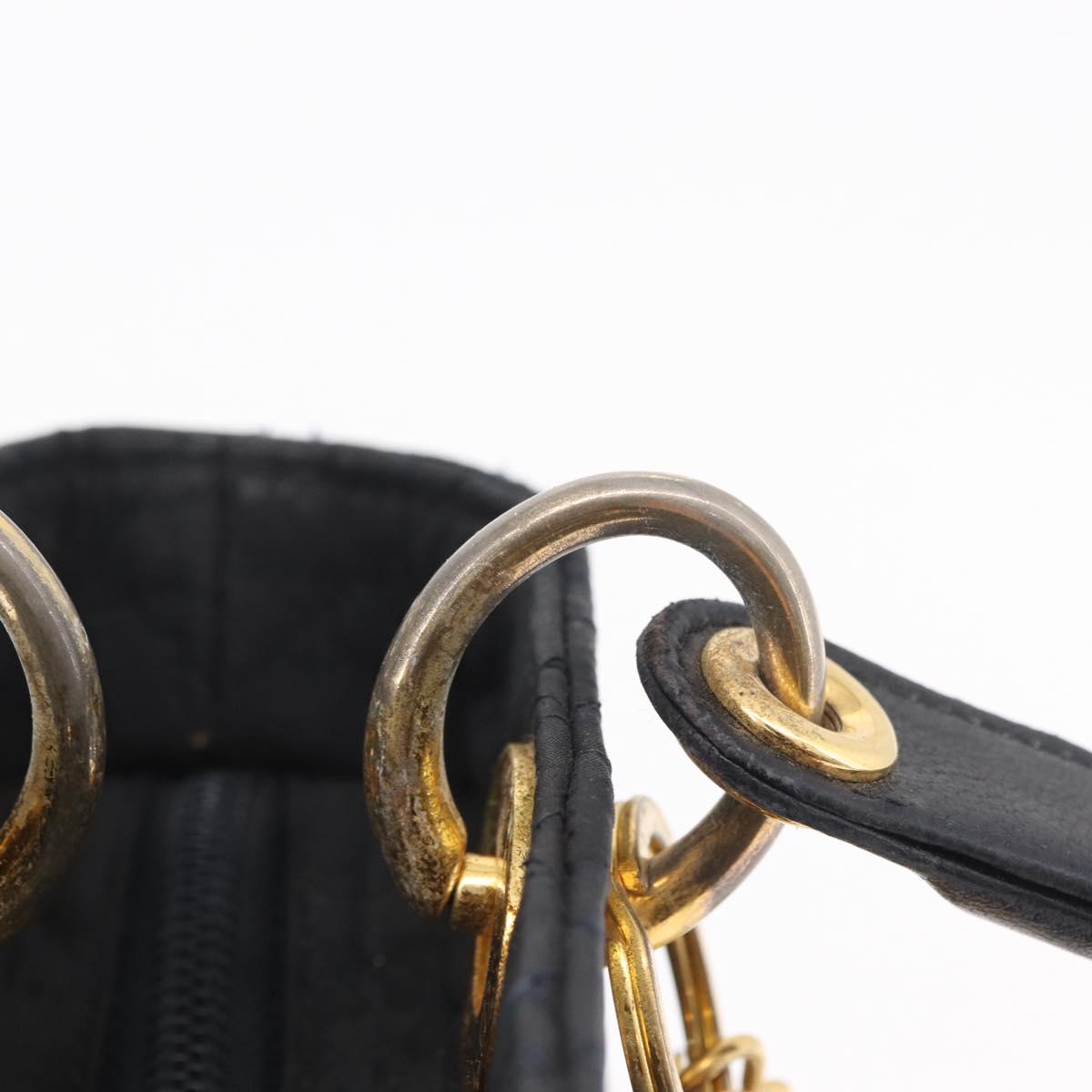 Christian Dior Lady Dior Canage Hand Bag Canvas Black Gold Auth ep16514