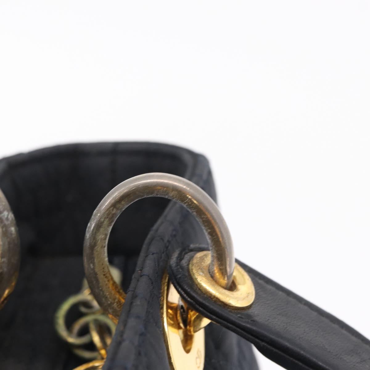 Christian Dior Lady Dior Canage Hand Bag Canvas Black Gold Auth ep16514