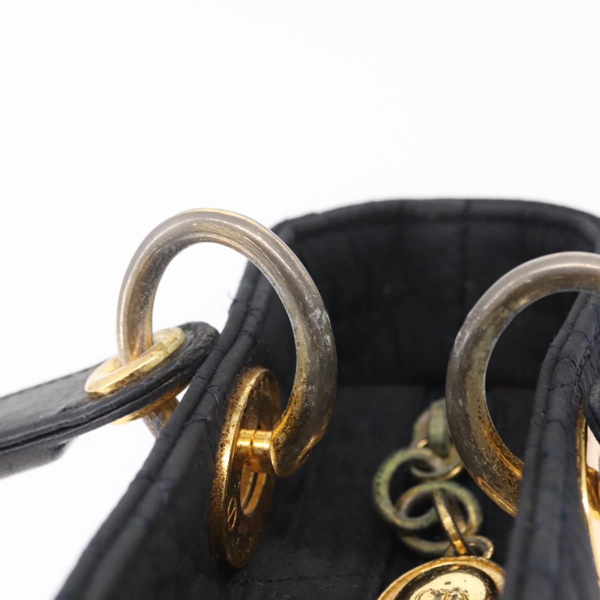 Christian Dior Lady Dior Canage Hand Bag Canvas Black Gold Auth ep16514