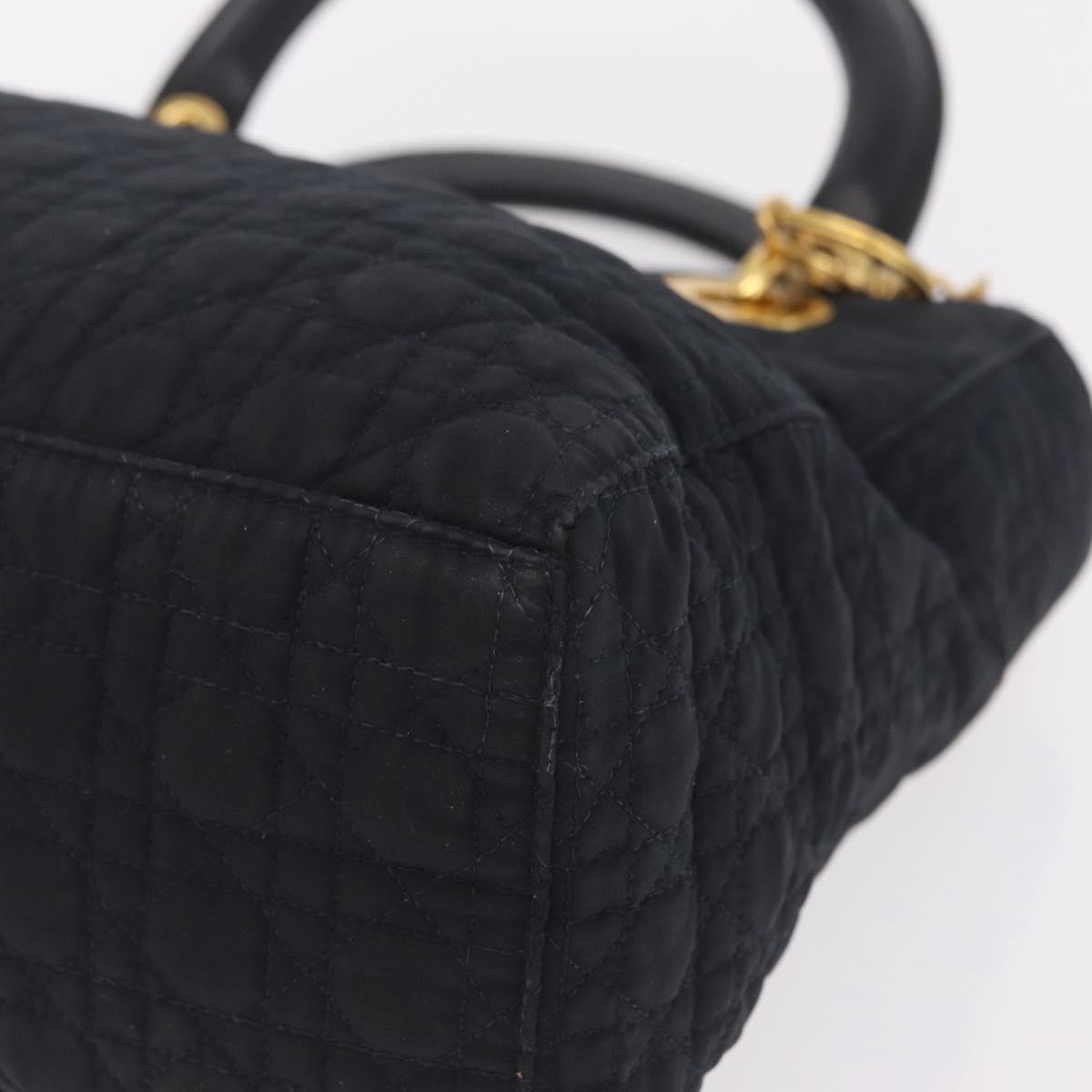 Christian Dior Lady Dior Canage Hand Bag Canvas Black Gold Auth ep16514