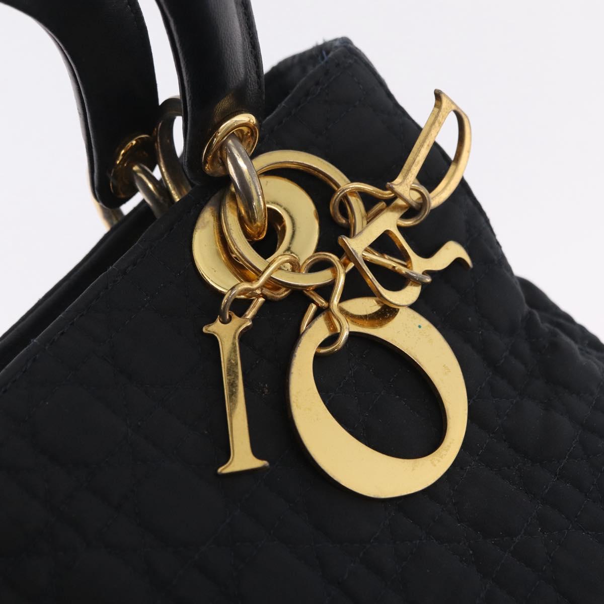 Christian Dior Lady Dior Canage Hand Bag Canvas Black Gold Auth ep16514