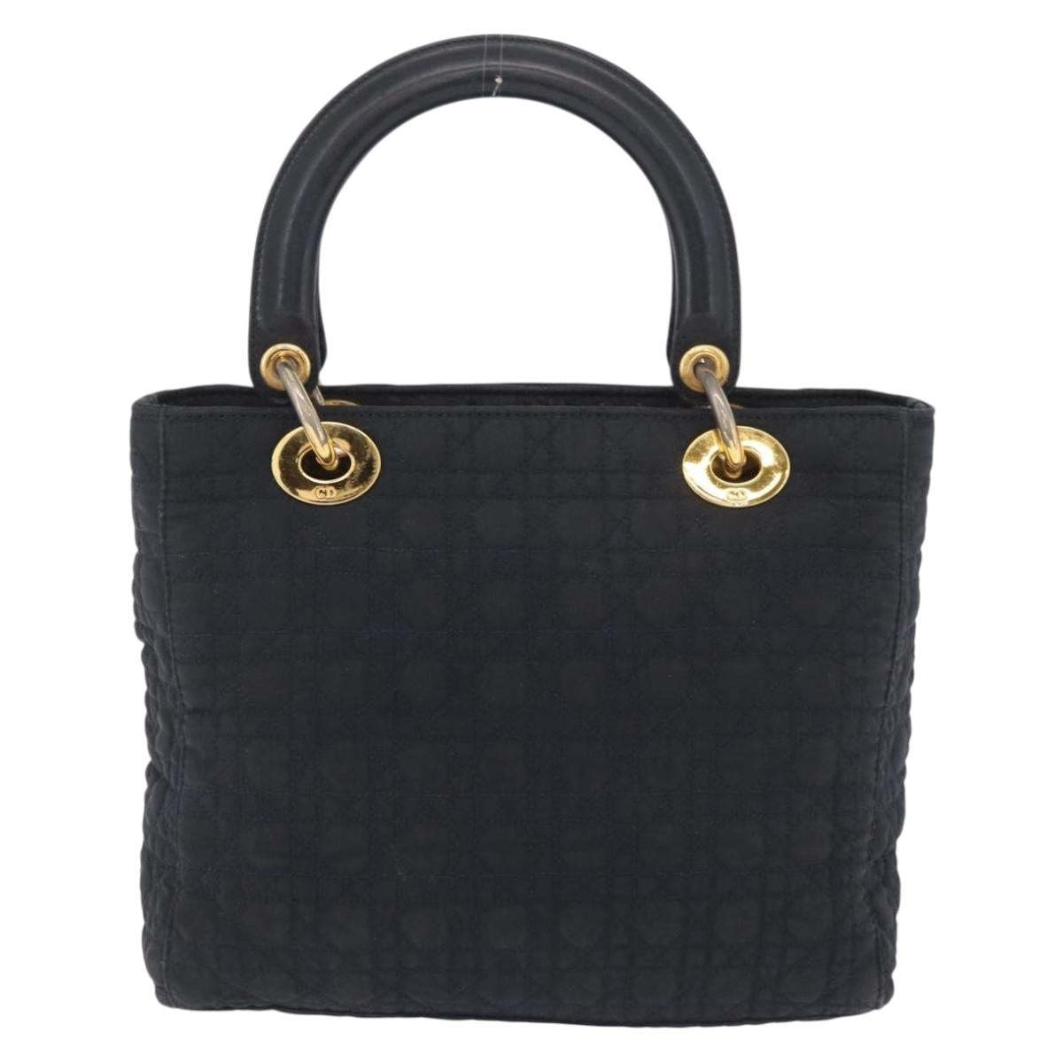 Christian Dior Lady Dior Canage Hand Bag Canvas Black Gold Auth ep16514