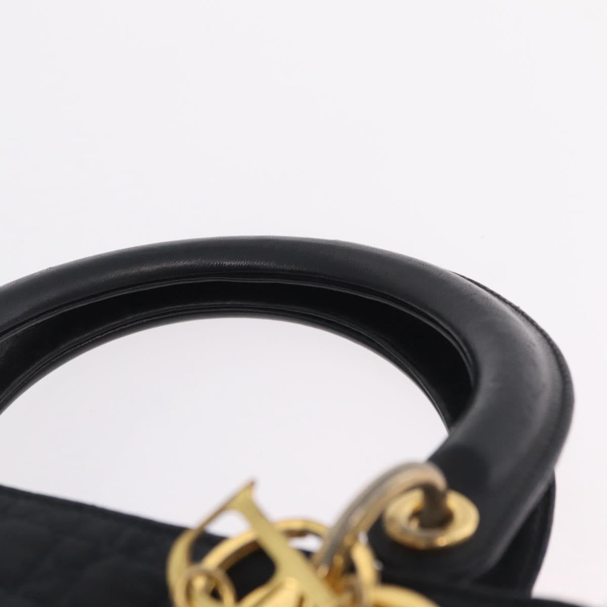 Christian Dior Lady Dior Canage Hand Bag Canvas Black Gold Auth ep16514