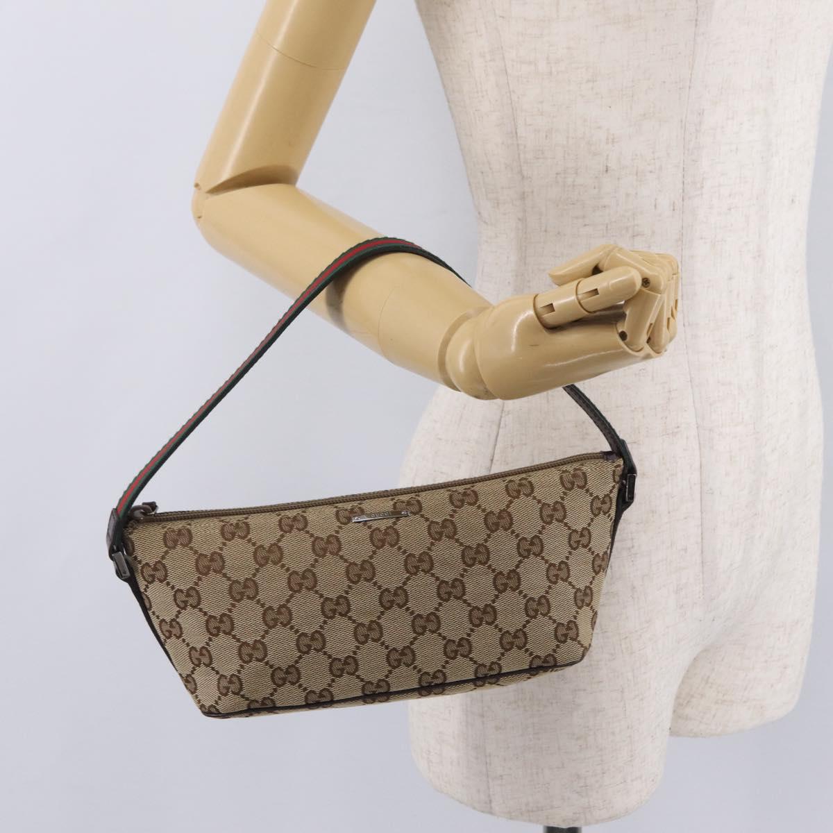 GUCCI GG Canvas Web Sherry Line Hand Bag Beige Silver 141809 Auth ep16518A