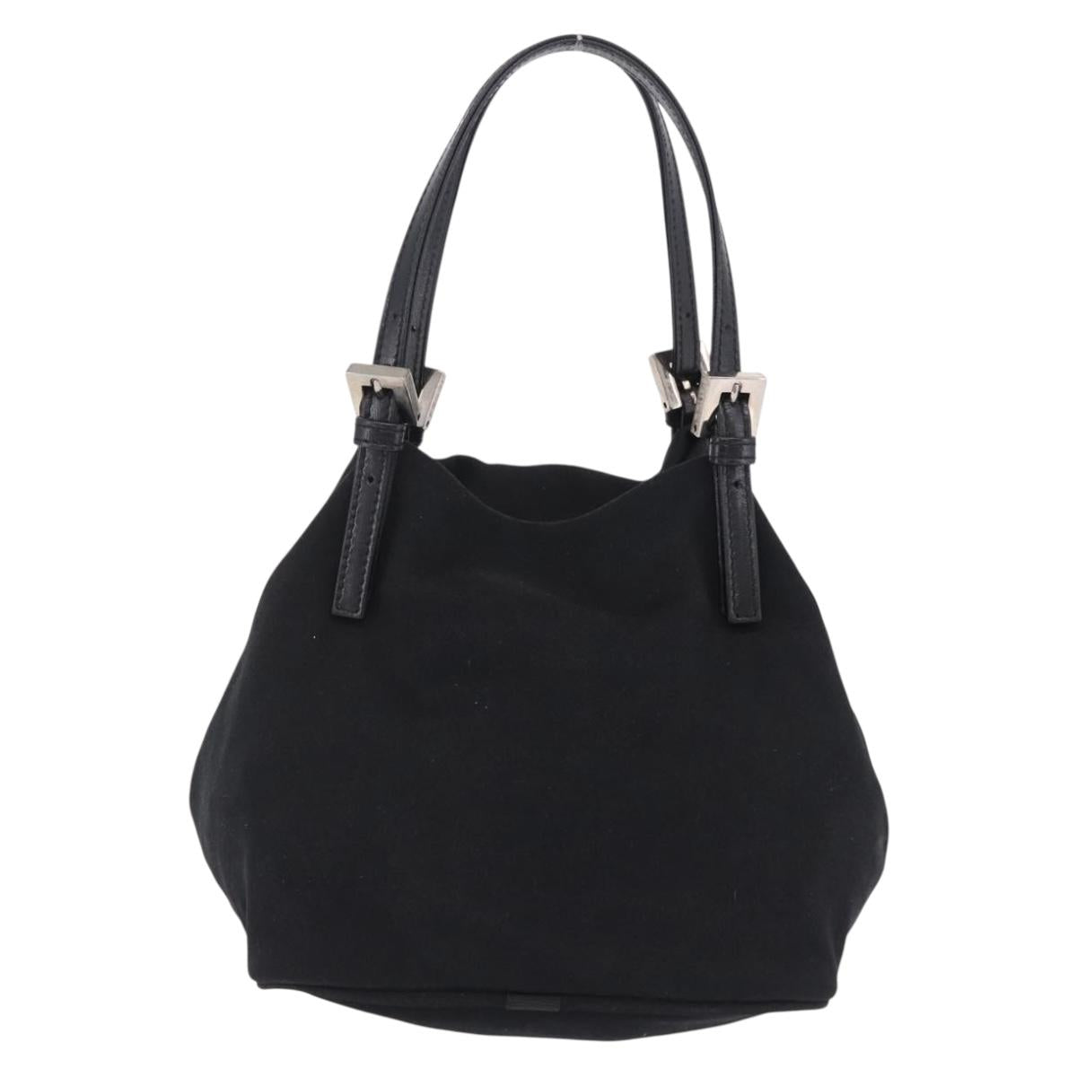 FENDI Hand Bag Cotton Jersey Black Silver Auth ep16540