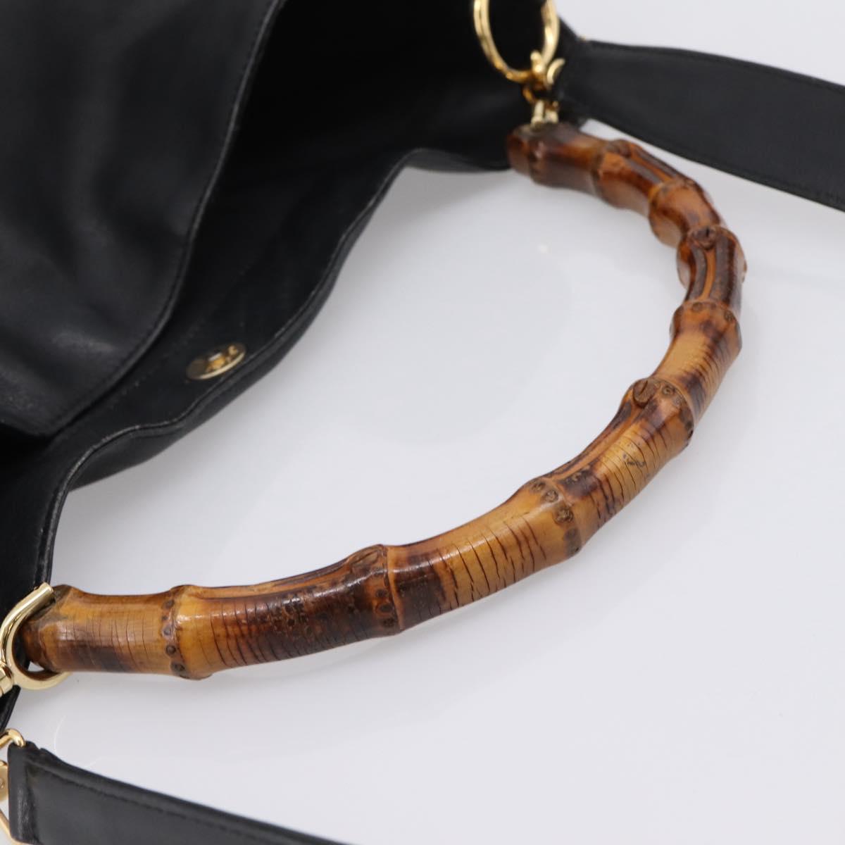 GUCCI Bamboo Hand Bag Leather 2way Black Gold 001 1014 1577 Auth ep16545