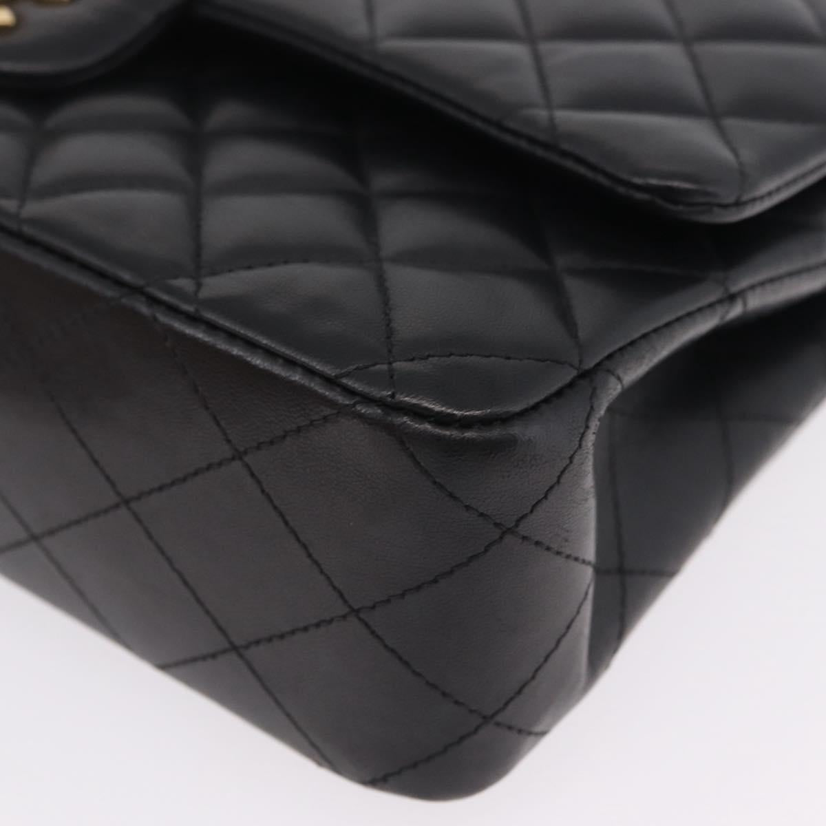 CHANEL Matelasse 25 Double Flap Chain Bag Lamb Skin Black CC Auth ep16553SAM