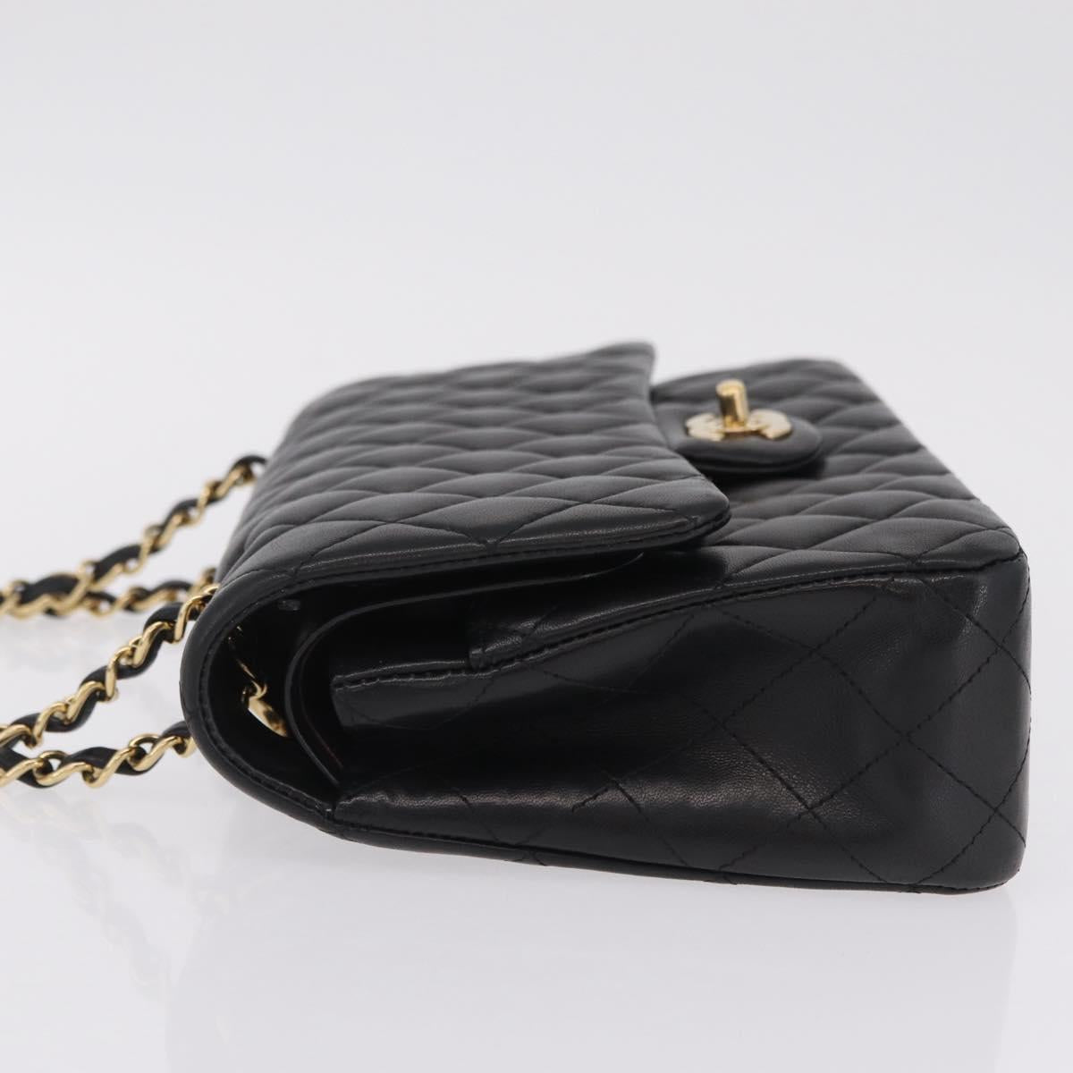 CHANEL Matelasse 25 Double Flap Chain Bag Lamb Skin Black CC Auth ep16553SAM