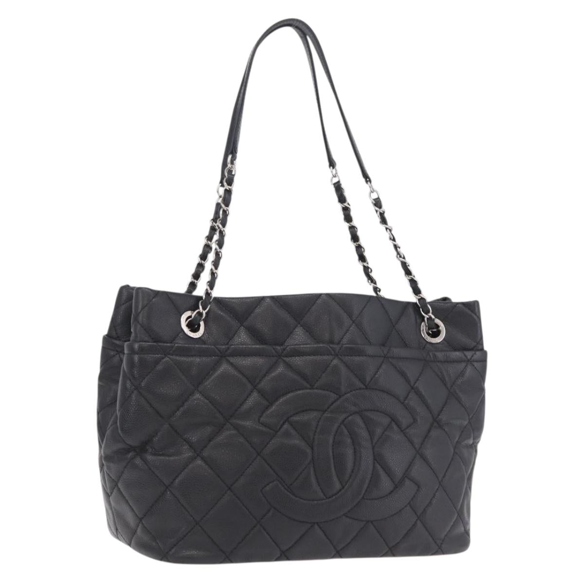 CHANEL GST Matelasse Chain Tote Bag Caviar Skin Black Silver CC Auth ep16554SAM