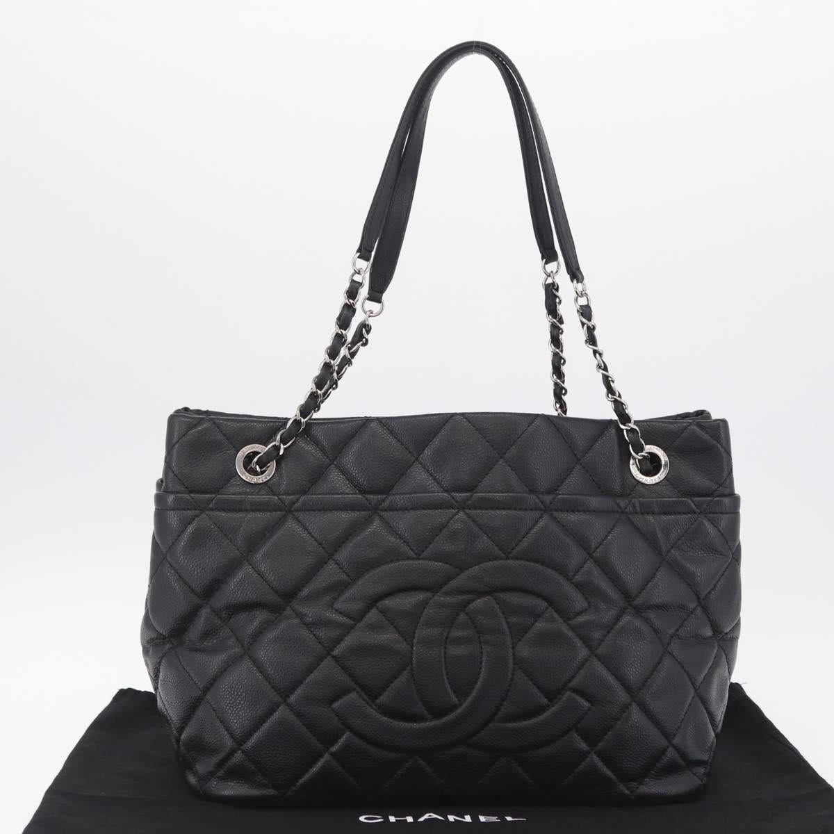 CHANEL GST Matelasse Chain Tote Bag Caviar Skin Black Silver CC Auth ep16554SAM