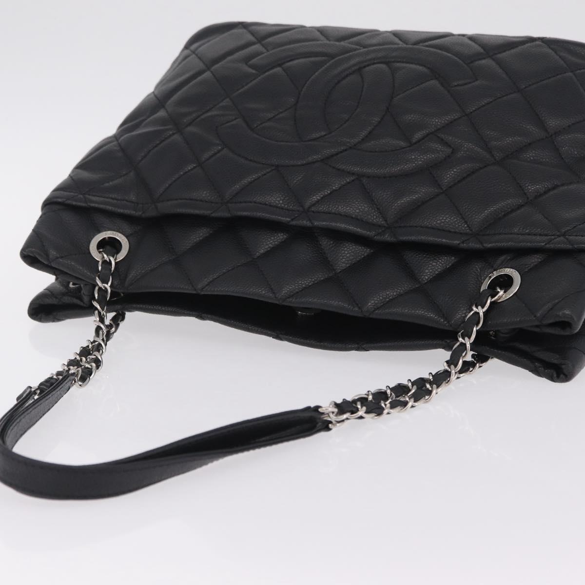 CHANEL GST Matelasse Chain Tote Bag Caviar Skin Black Silver CC Auth ep16554SAM