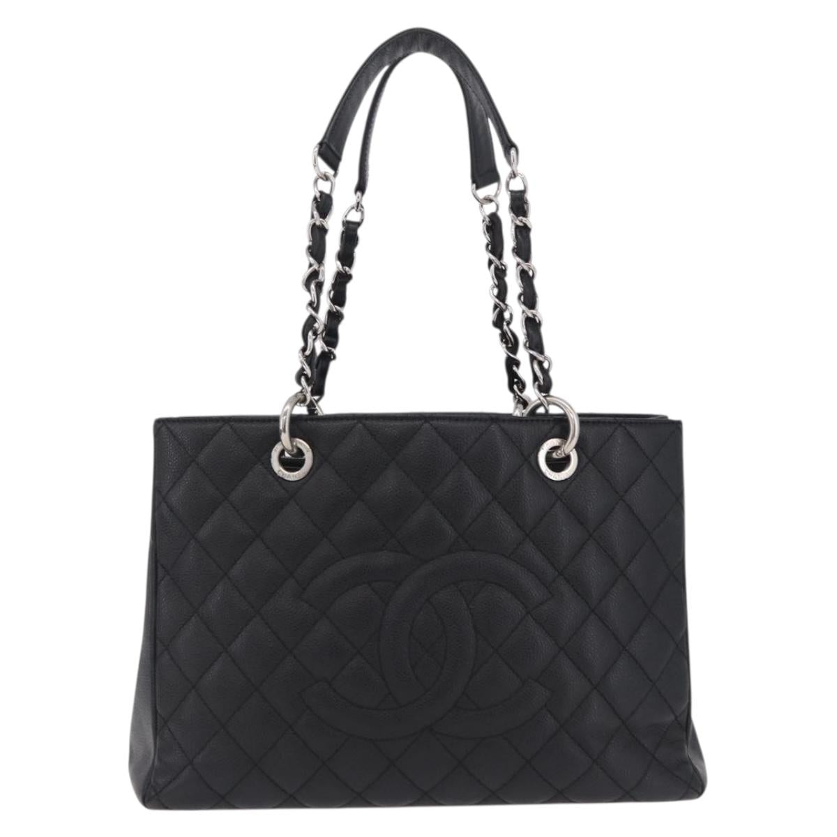CHANEL GST Matelasse Chain Tote Bag Caviar Skin Black Silver CC Auth ep16555SAM