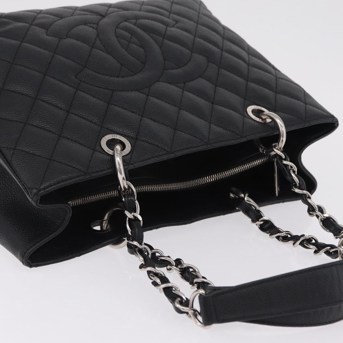 CHANEL GST Matelasse Chain Tote Bag Caviar Skin Black Silver CC Auth ep16555SAM