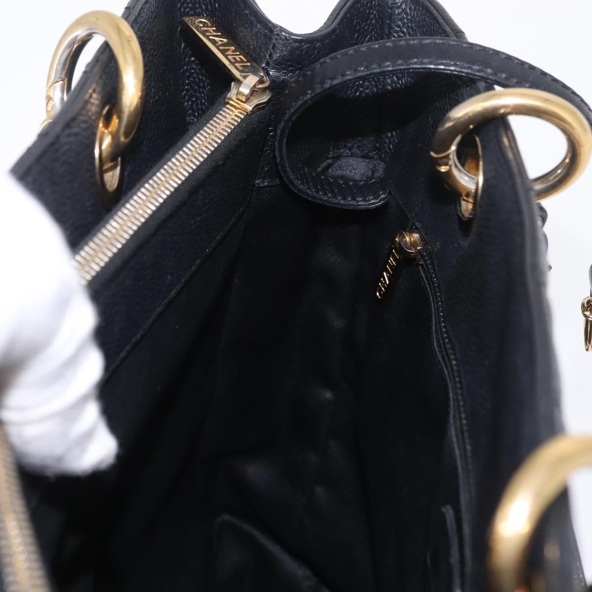 CHANEL GST Matelasse Chain Tote Bag Caviar Skin Black Gold Tone CC Auth ep16556M