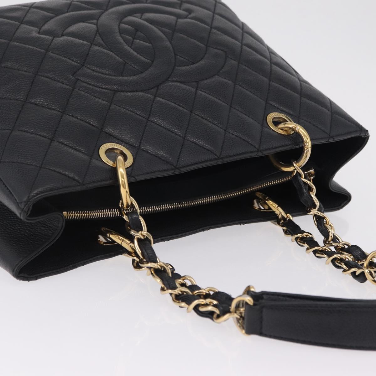 CHANEL GST Matelasse Chain Tote Bag Caviar Skin Black Gold Tone CC Auth ep16556M