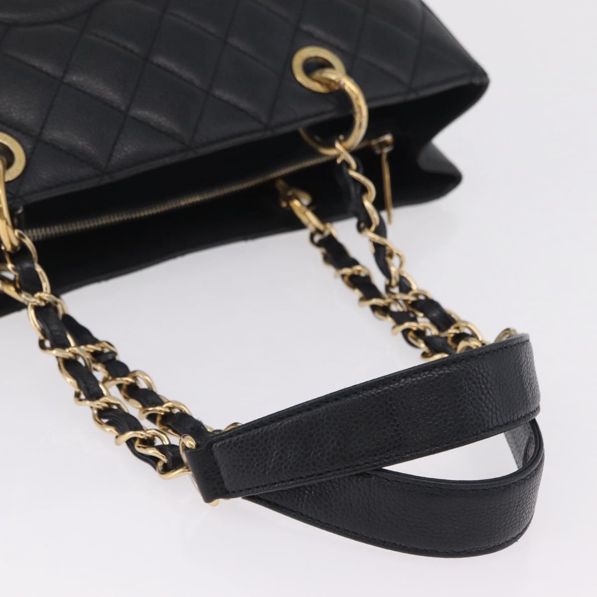 CHANEL GST Matelasse Chain Tote Bag Caviar Skin Black Gold Tone CC Auth ep16556M