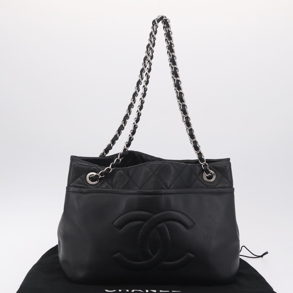 CHANEL Matelasse Chain Tote Bag Caviar Skin Black Silver CC Auth ep16557SAM