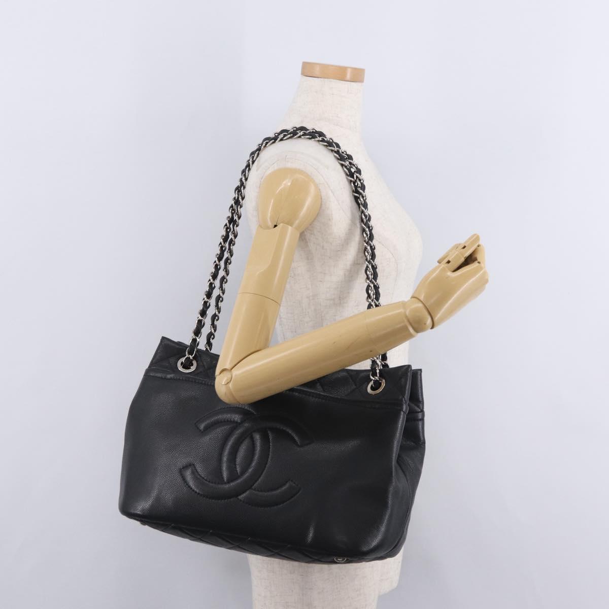 CHANEL Matelasse Chain Tote Bag Caviar Skin Black Silver CC Auth ep16557SAM