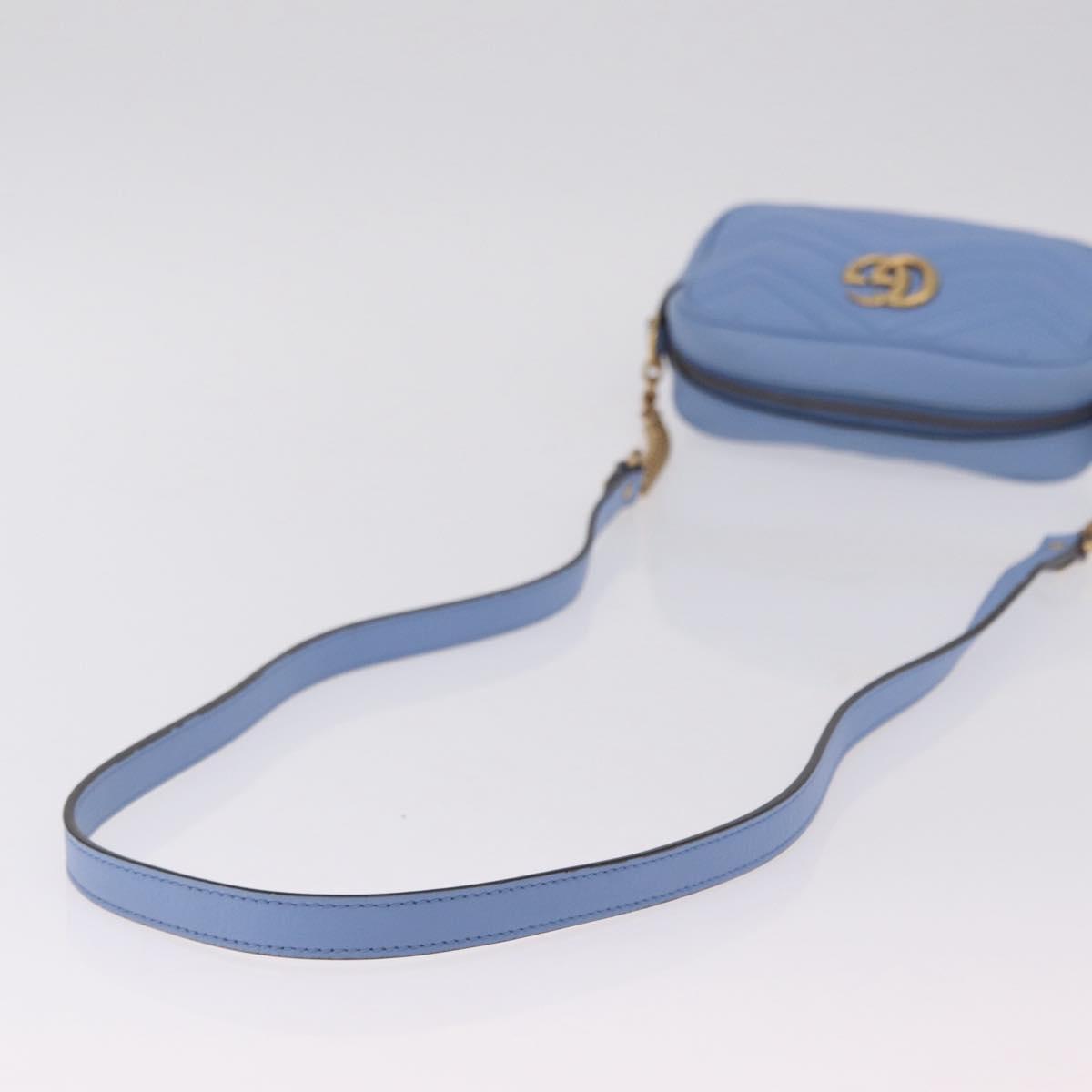 GUCCI GG Marmont Chain Shoulder Bag Leather Light Blue Gold 448065 Auth ep16588V