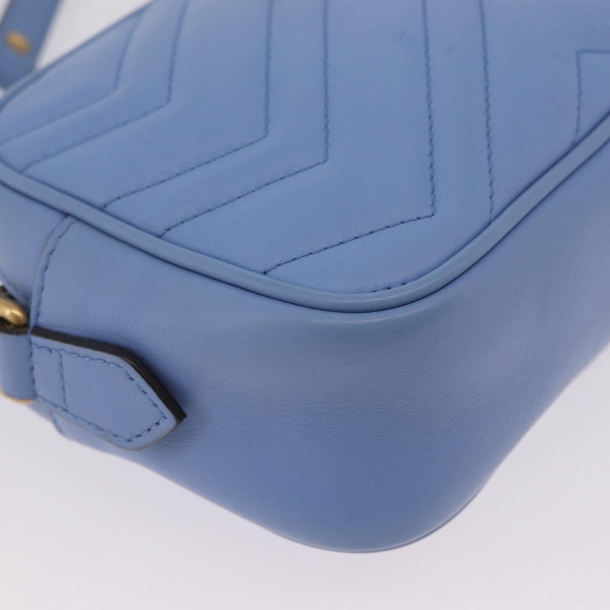 GUCCI GG Marmont Chain Shoulder Bag Leather Light Blue Gold 448065 Auth ep16588V