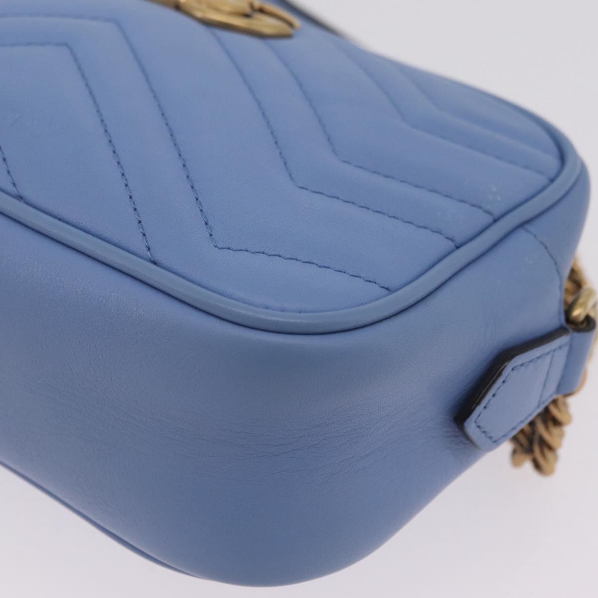 GUCCI GG Marmont Chain Shoulder Bag Leather Light Blue Gold 448065 Auth ep16588V