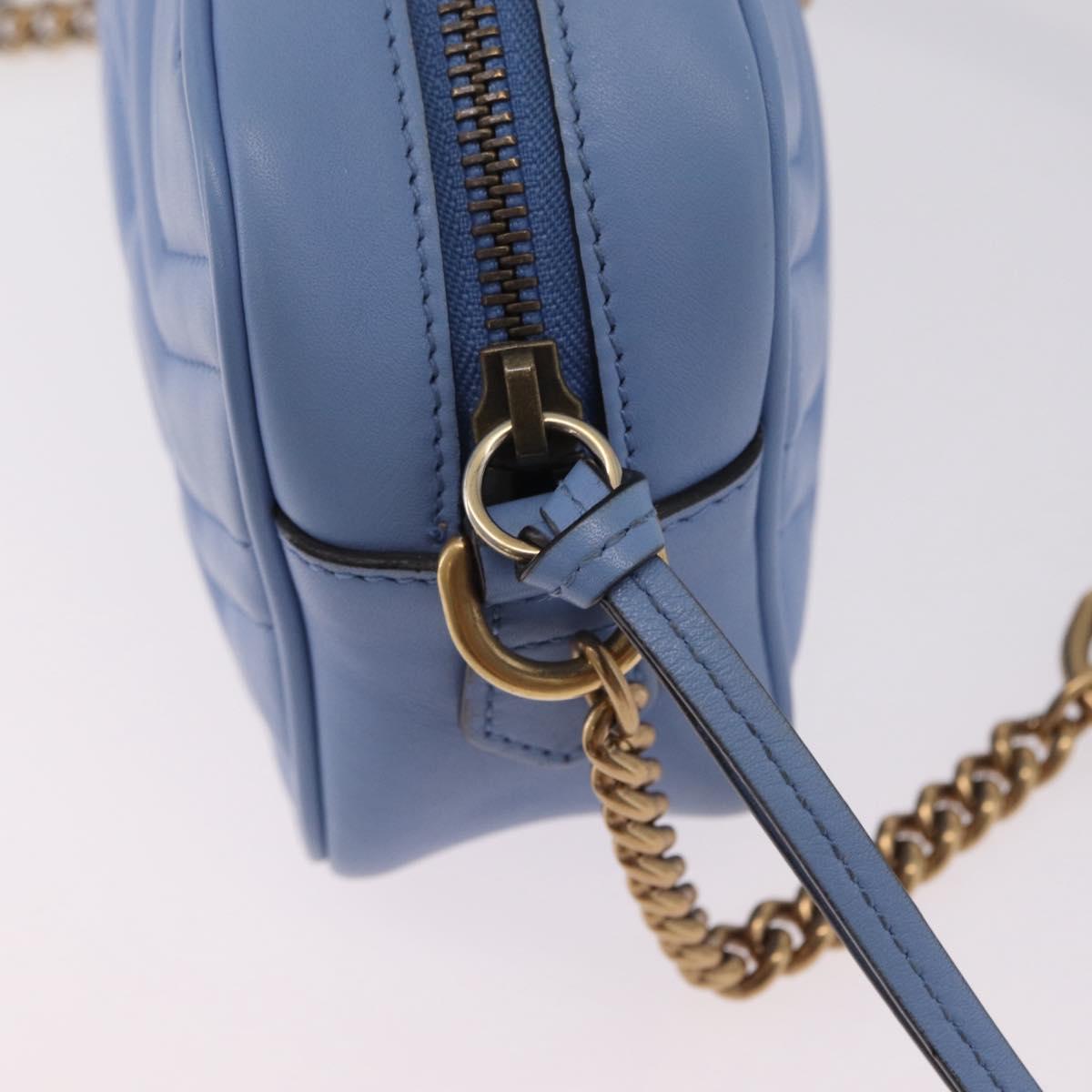 GUCCI GG Marmont Chain Shoulder Bag Leather Light Blue Gold 448065 Auth ep16588V