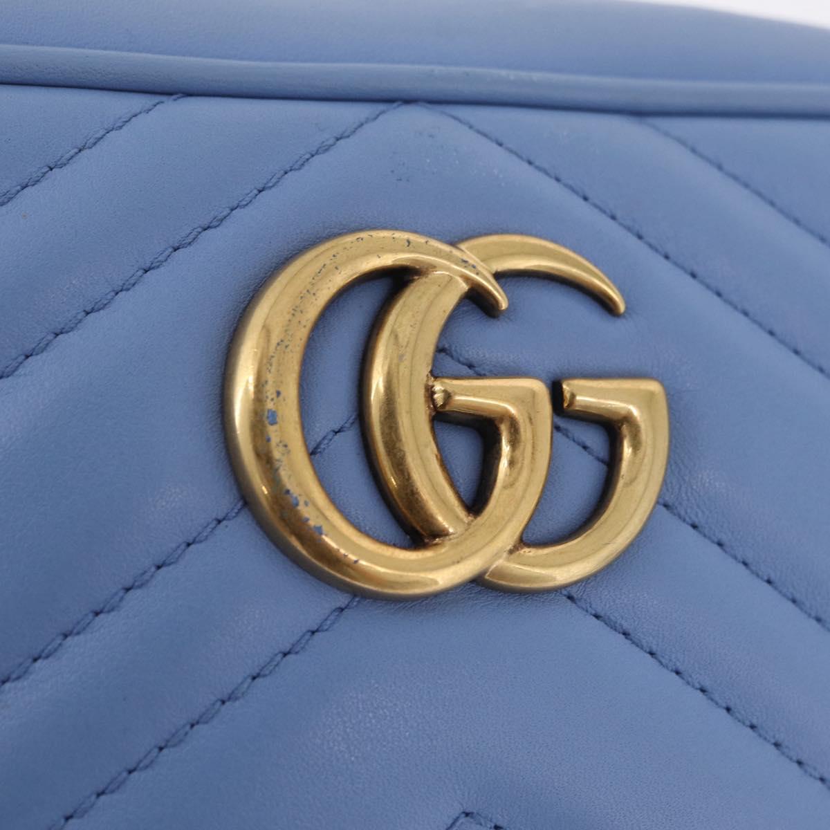 GUCCI GG Marmont Chain Shoulder Bag Leather Light Blue Gold 448065 Auth ep16588V