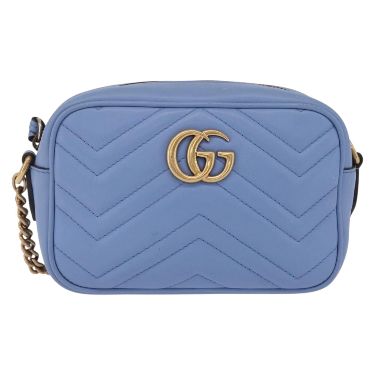 GUCCI GG Marmont Chain Shoulder Bag Leather Light Blue Gold 448065 Auth ep16588V