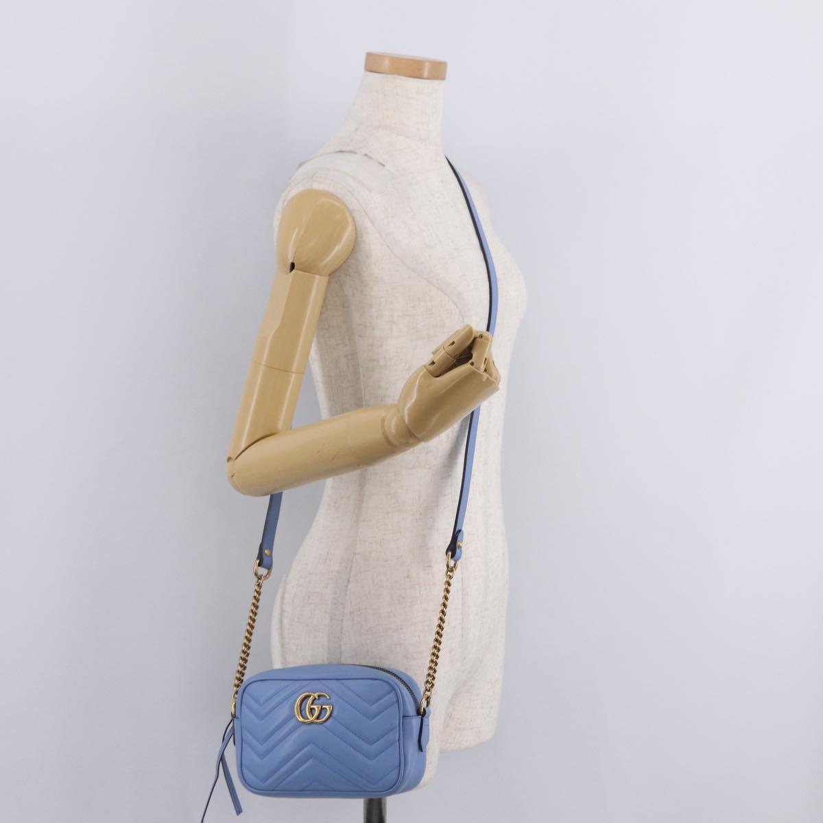 GUCCI GG Marmont Chain Shoulder Bag Leather Light Blue Gold 448065 Auth ep16588V