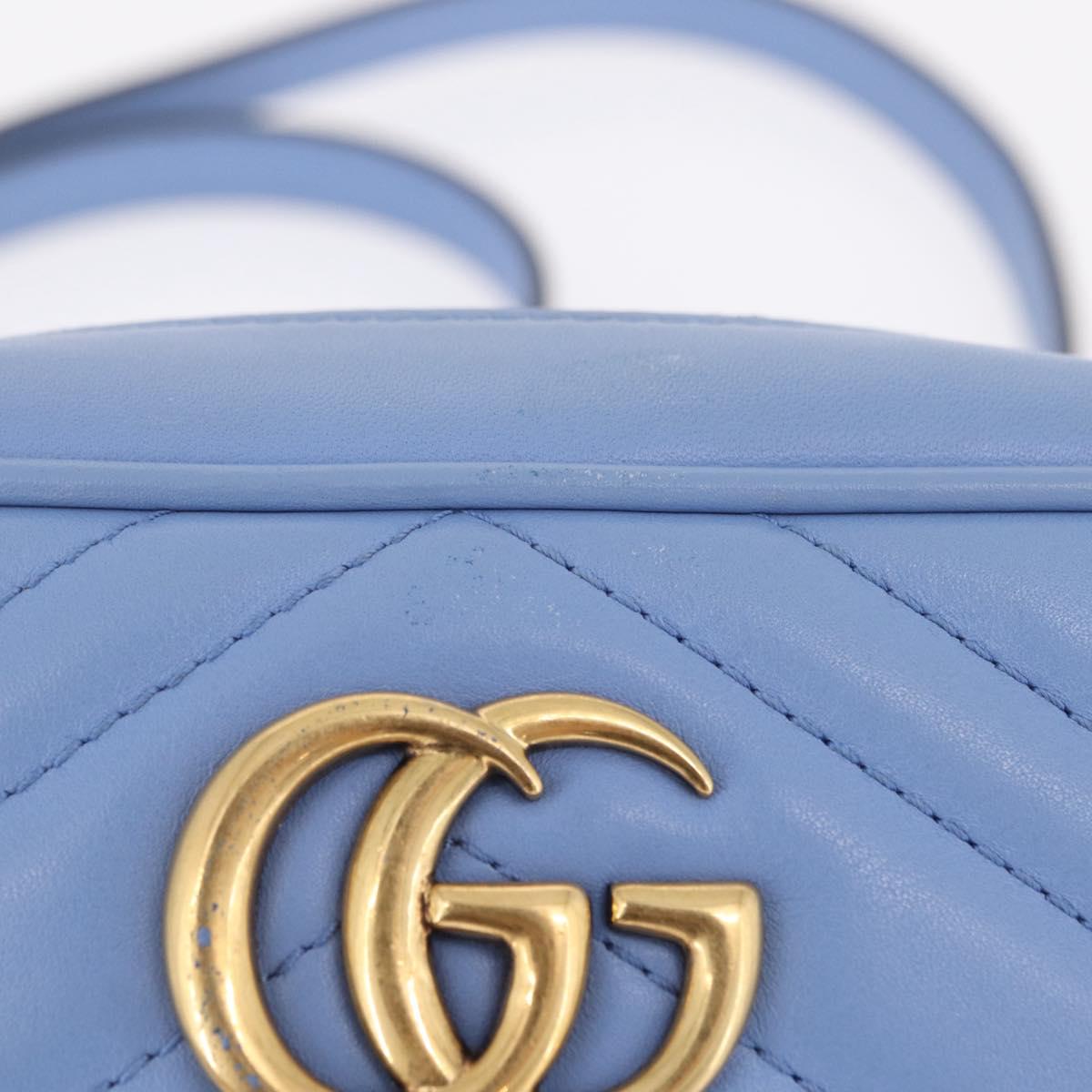 GUCCI GG Marmont Chain Shoulder Bag Leather Light Blue Gold 448065 Auth ep16588V
