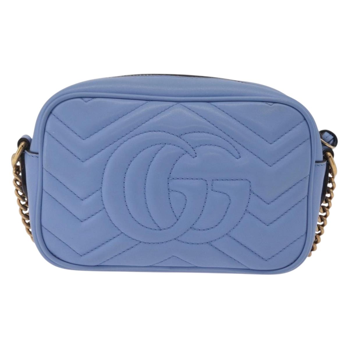 GUCCI GG Marmont Chain Shoulder Bag Leather Light Blue Gold 448065 Auth ep16588V