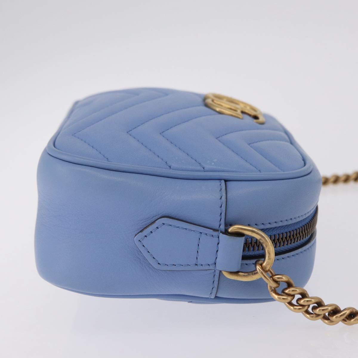 GUCCI GG Marmont Chain Shoulder Bag Leather Light Blue Gold 448065 Auth ep16588V