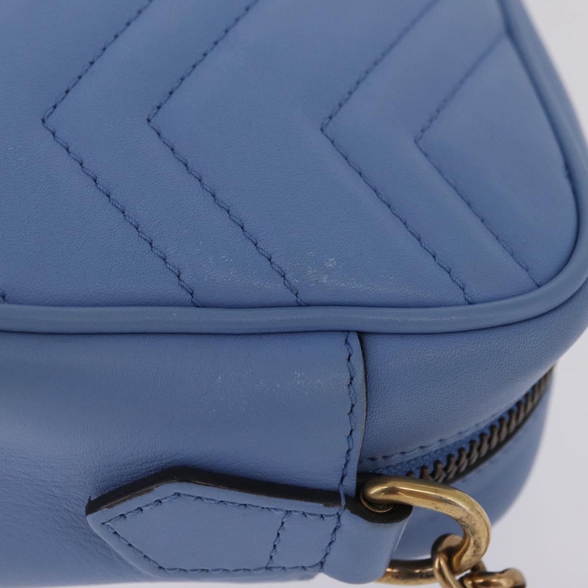 GUCCI GG Marmont Chain Shoulder Bag Leather Light Blue Gold 448065 Auth ep16588V
