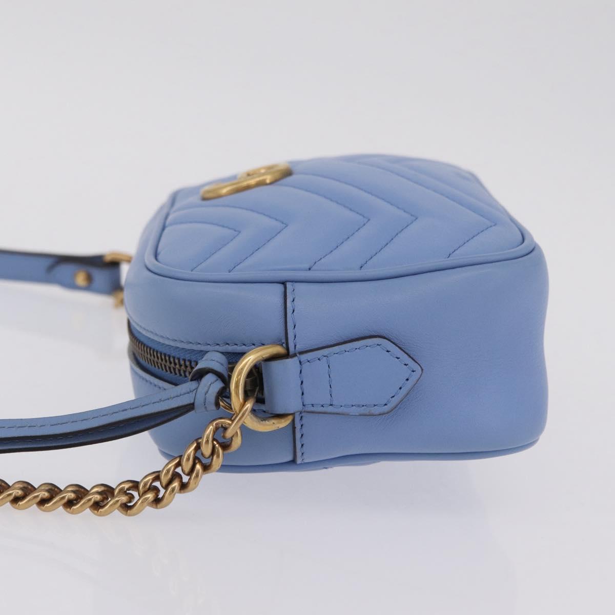 GUCCI GG Marmont Chain Shoulder Bag Leather Light Blue Gold 448065 Auth ep16588V
