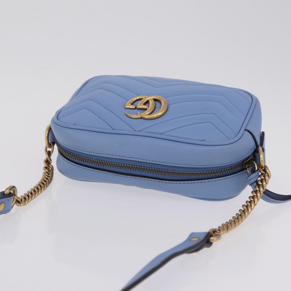 GUCCI GG Marmont Chain Shoulder Bag Leather Light Blue Gold 448065 Auth ep16588V
