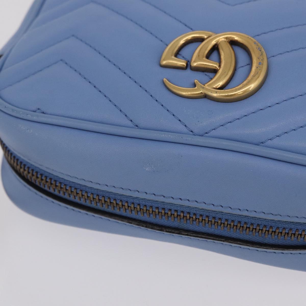 GUCCI GG Marmont Chain Shoulder Bag Leather Light Blue Gold 448065 Auth ep16588V