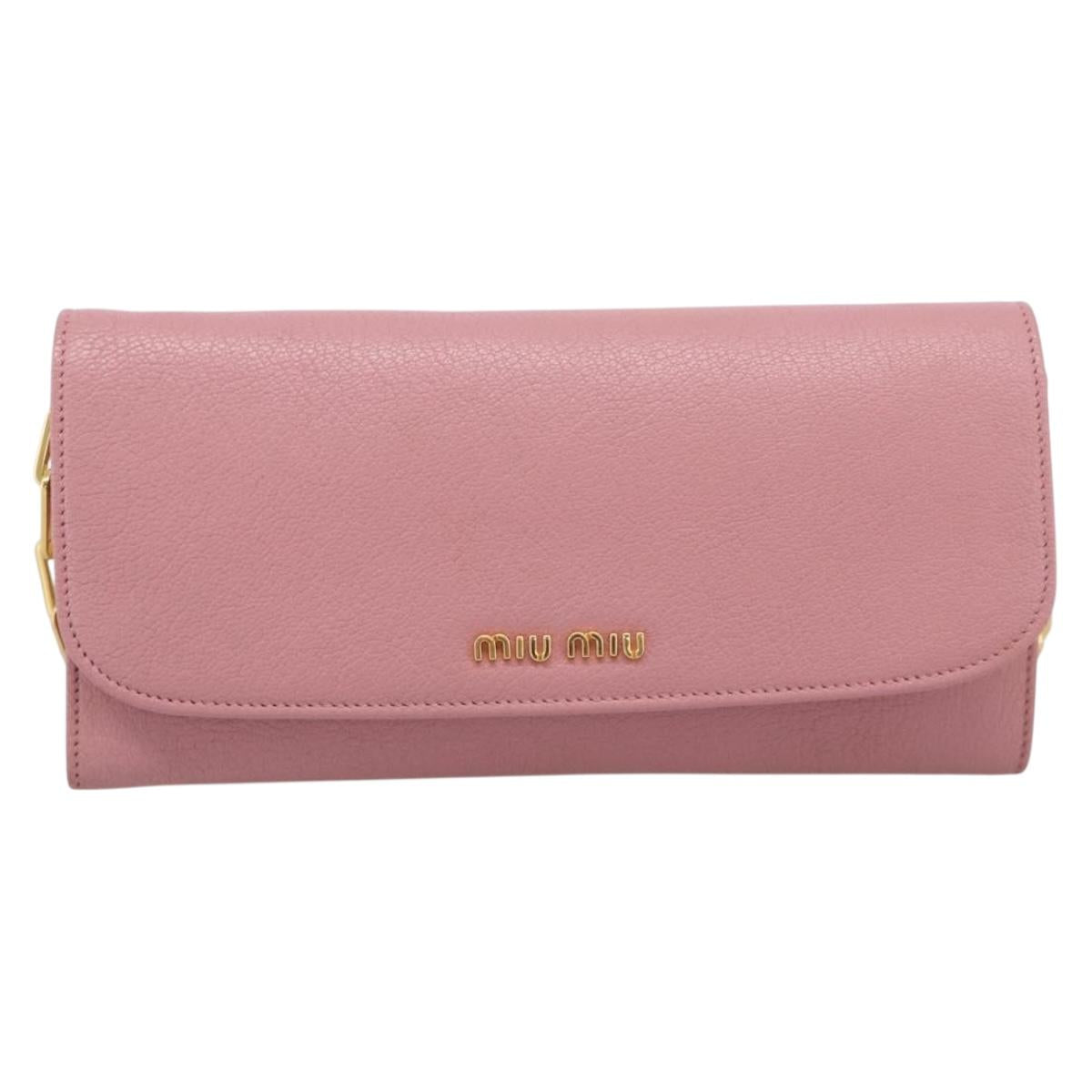 Miu Miu Chain Shoulder Wallet Leather Pink Gold Tone Auth ep16592V