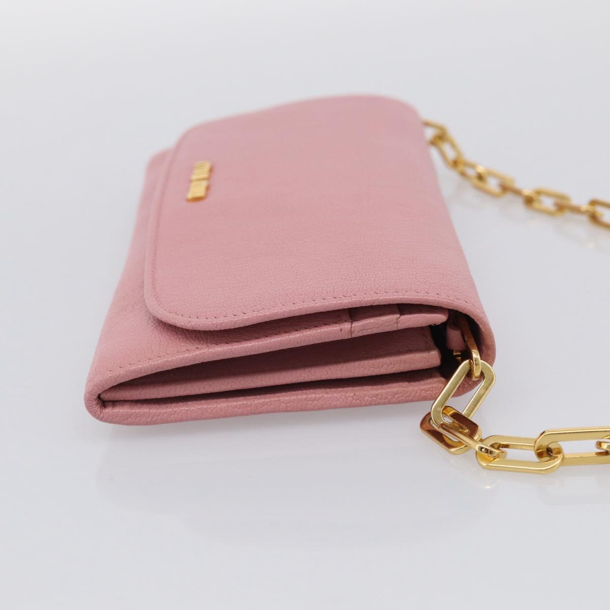 Miu Miu Chain Shoulder Wallet Leather Pink Gold Tone Auth ep16592V