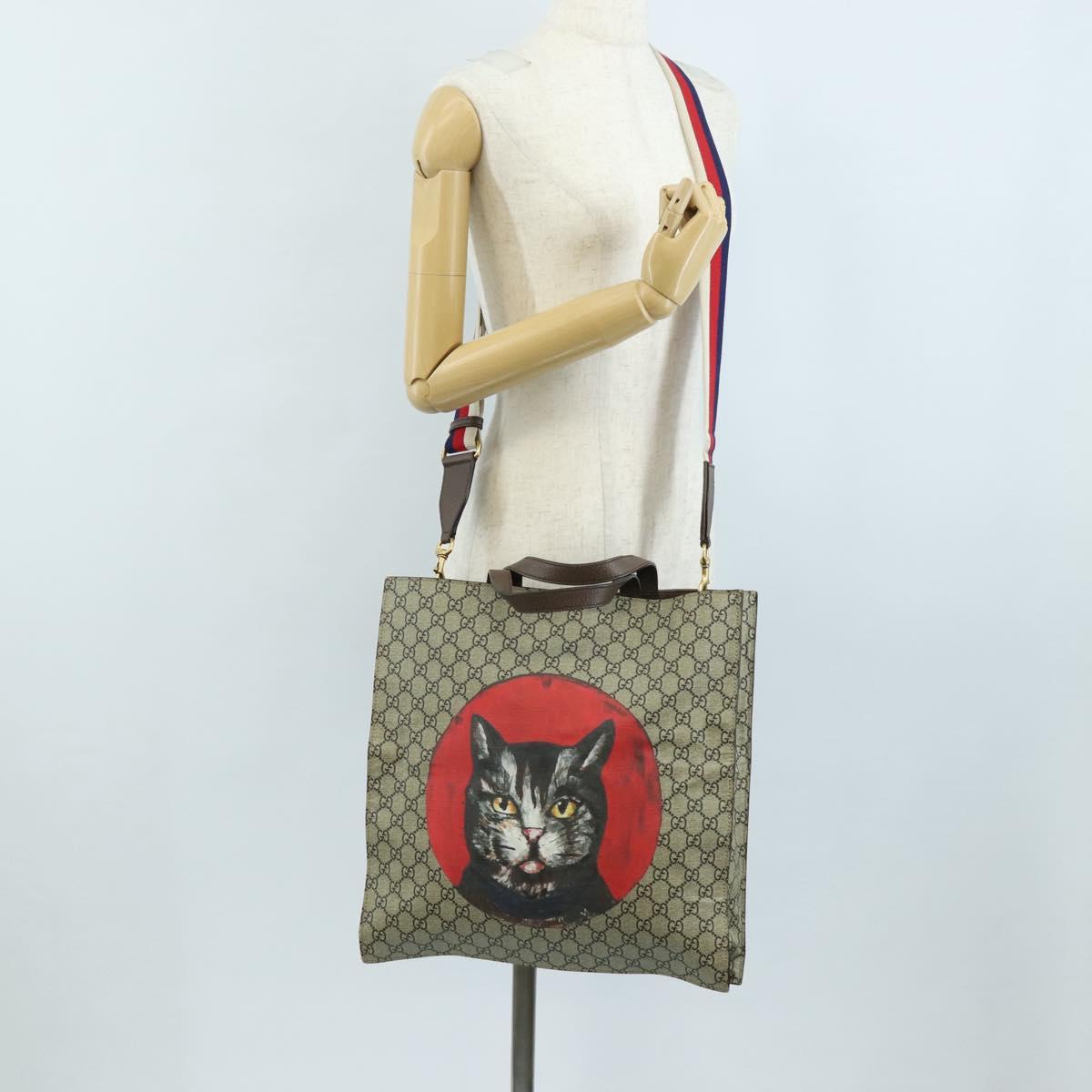 GUCCI GG Supreme Tote Bag PVC 2way Beige Red 450950 Auth ep16594A