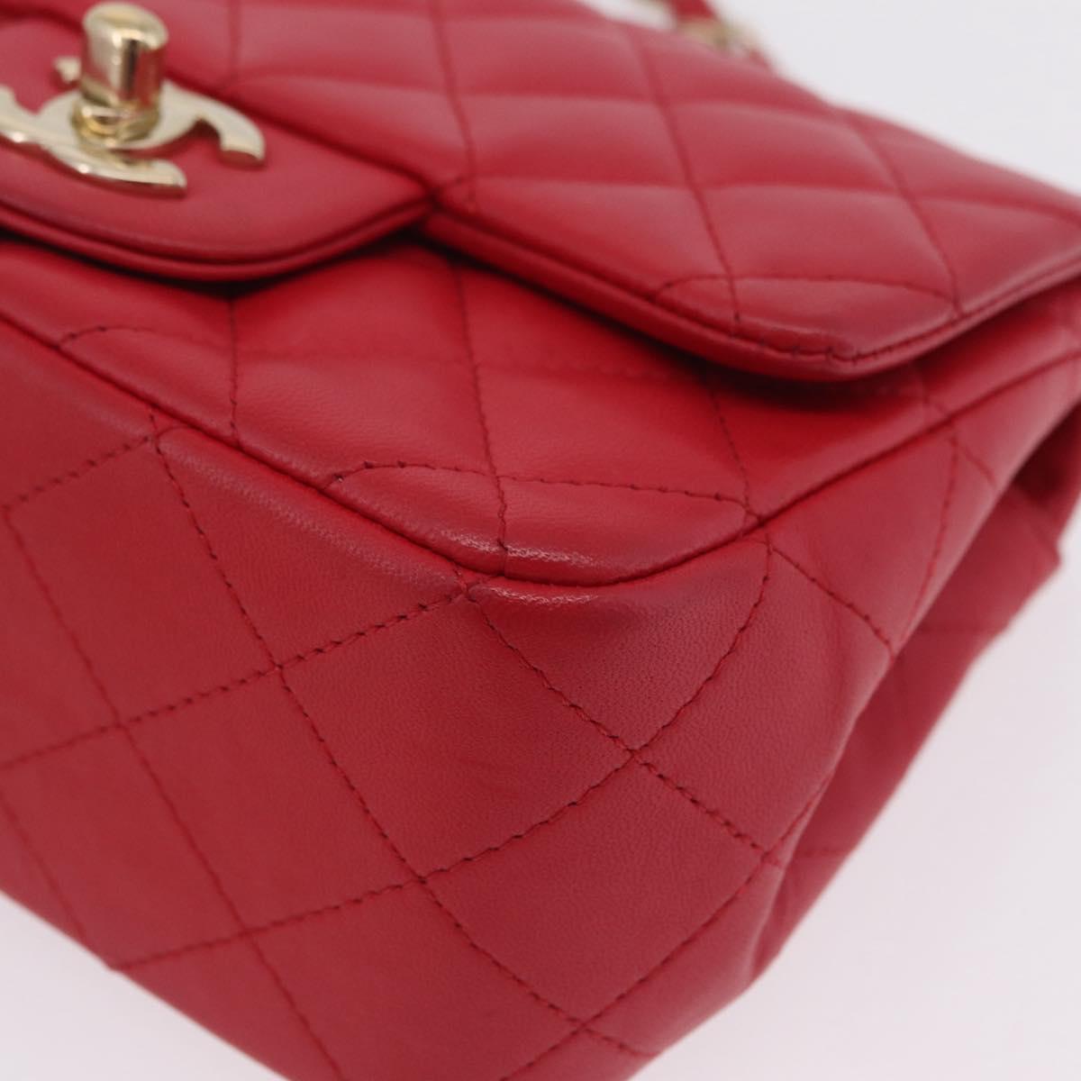 CHANEL Mini Matelasse 17 Chain Shoulder Bag Lamb Skin Red Gold Auth ep16596SAM