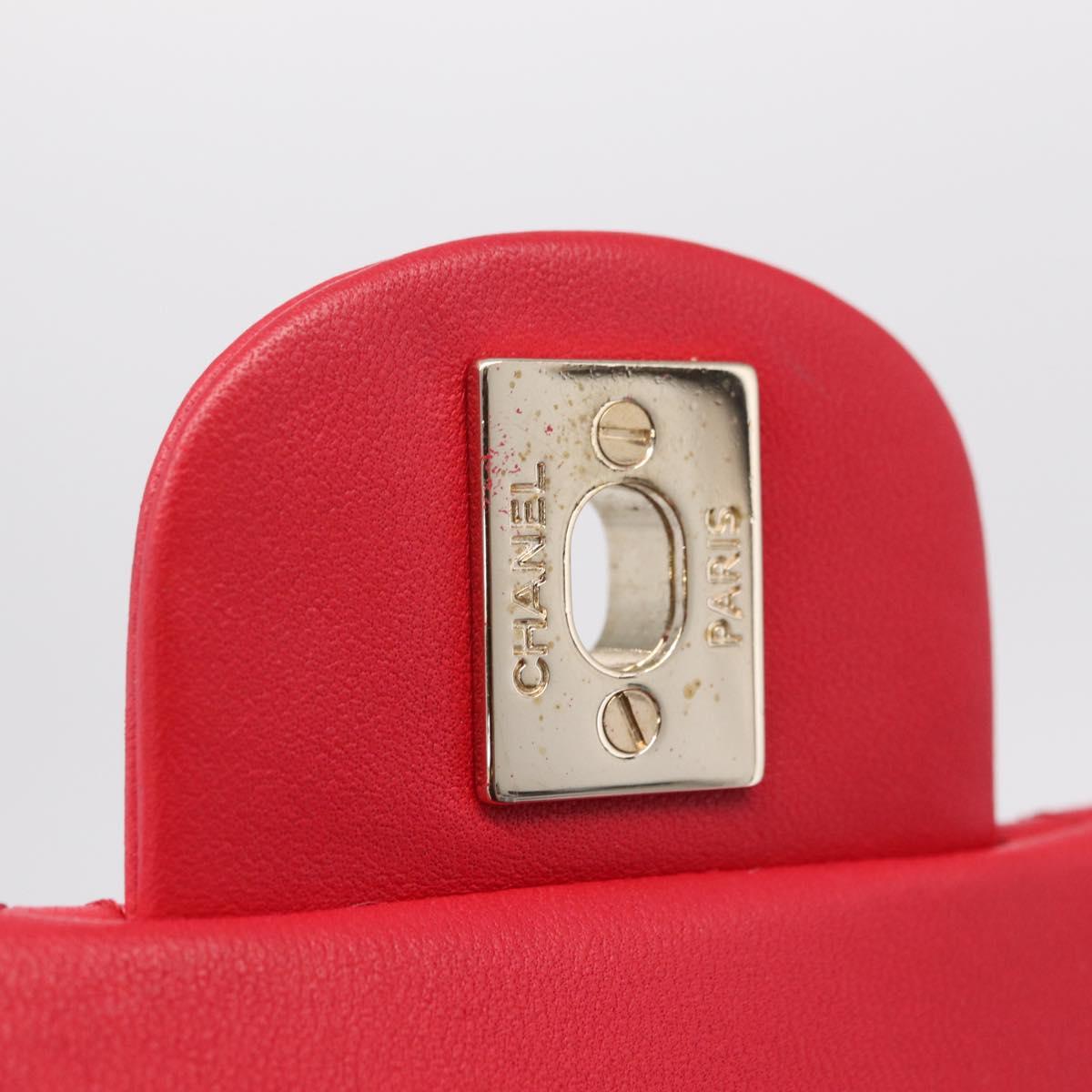 CHANEL Mini Matelasse 17 Chain Shoulder Bag Lamb Skin Red Gold Auth ep16596SAM