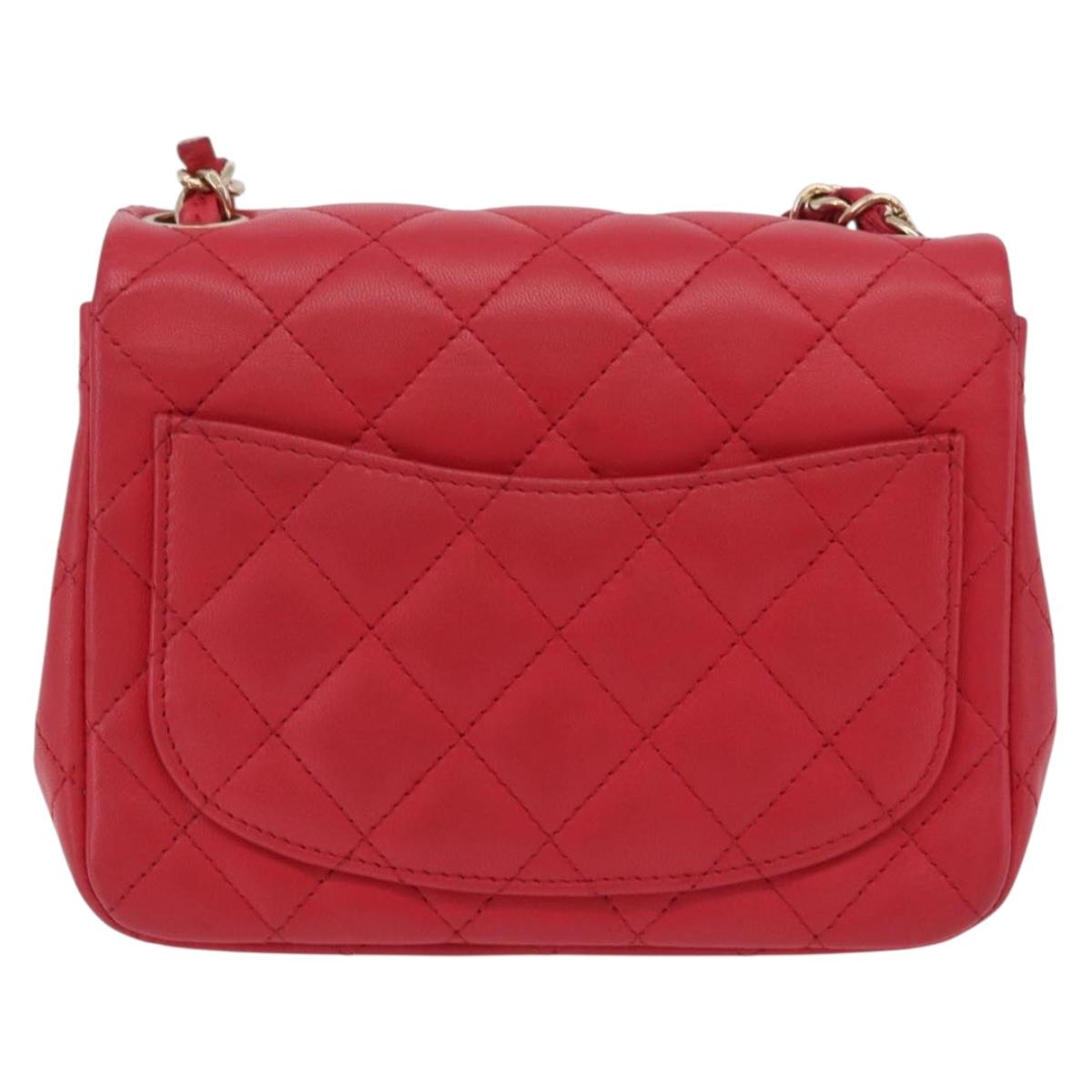 CHANEL Mini Matelasse 17 Chain Shoulder Bag Lamb Skin Red Gold Auth ep16596SAM