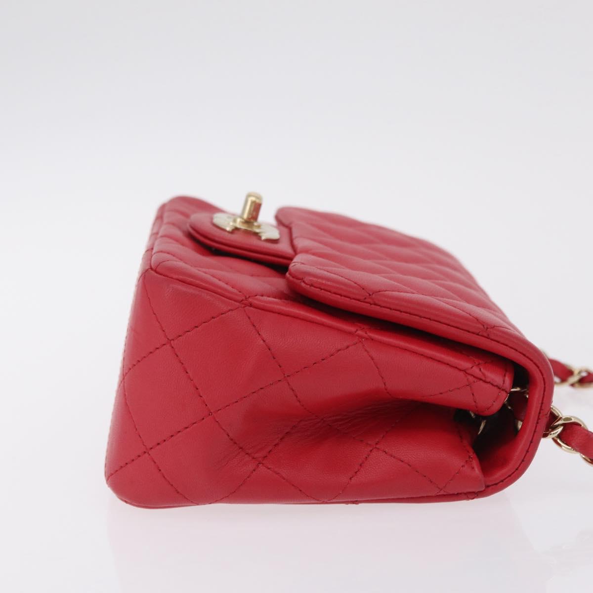 CHANEL Mini Matelasse 17 Chain Shoulder Bag Lamb Skin Red Gold Auth ep16596SAM