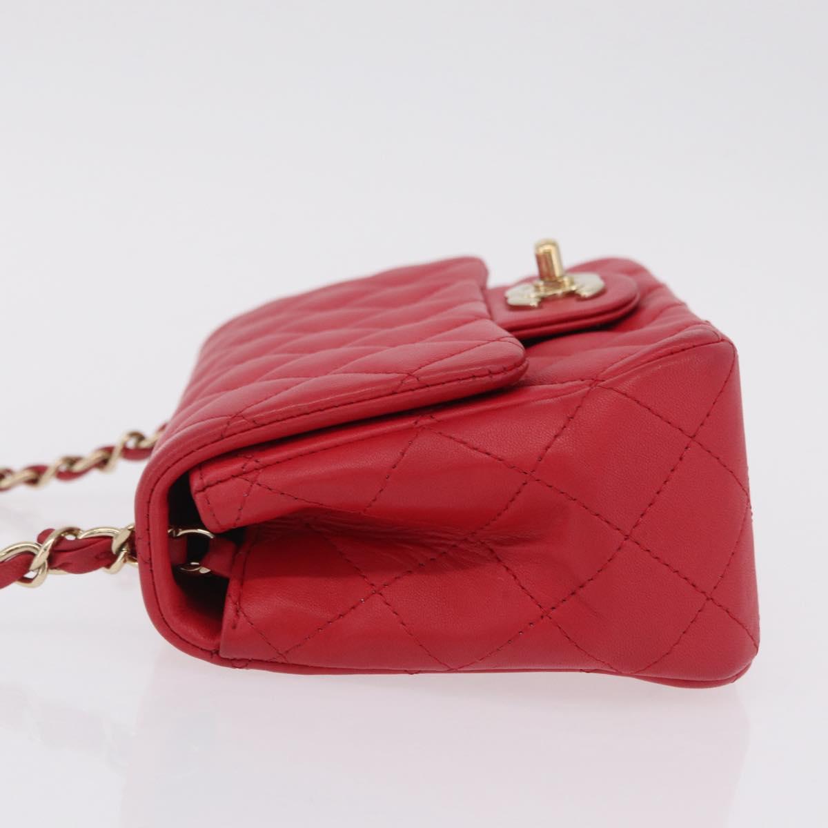 CHANEL Mini Matelasse 17 Chain Shoulder Bag Lamb Skin Red Gold Auth ep16596SAM
